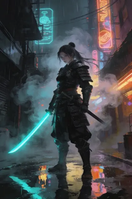 A blade, neon and rain