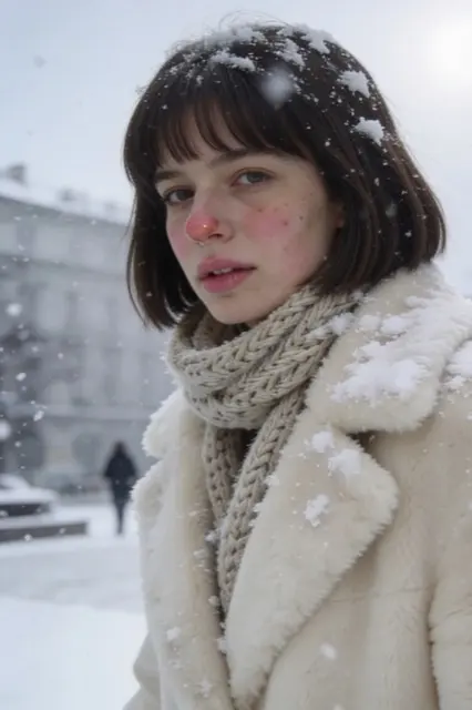 A blunt bob, same face, same snow