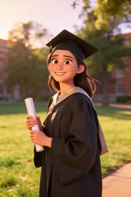 A graduation photo as a 3D film still